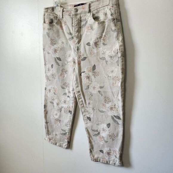 Gloria Vanderbilt Amanda Capri Jeans Floral Beige Stretch Denim Womens 8 - Picture 2 of 12